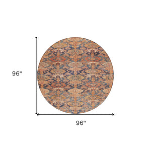 Homeroots 3' Brown And Tan Damask Washable Area Rug - Stylish, Durable Indoor Outdoor Decor For Any Space 8' Round Polyester 603391