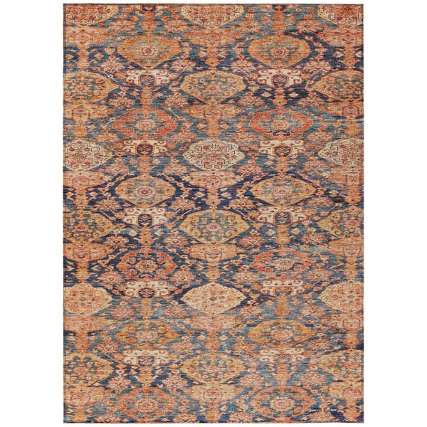 HomeRoots 5' Terra Cotta and Charcoal Damask Area Rug – Durable, Washable, Indoor Outdoor Elegance for Your Home 10' X 14' 603394