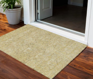 Homeroots 3' Brown And Tan Damask Washable Area Rug - Stylish, Durable Indoor Outdoor Decor For Any Space 3' X 5' Polyester 603395