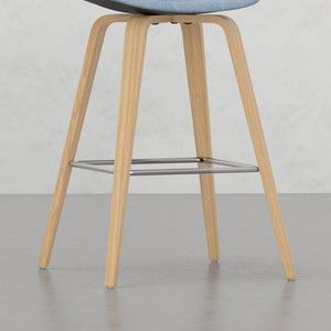 English Elm Harvard Bentwood Counter/Bar Height Stool Set of 2 - Denim Blue Linen-Look Seats, Mid-Century Wood Frame, Chrome Footrest B2732P253615