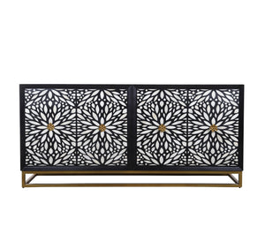 Basset Mirror Cameron Server - Elegant Matte Black Mango Wood Design With Unique Floral Hardware For Dining Areas Black Wood,Bone,Metal 6034-dr-576