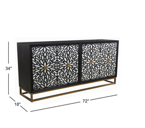 Basset Mirror Cameron Server - Elegant Matte Black Mango Wood Design With Unique Floral Hardware For Dining Areas Black Wood,Bone,Metal 6034-dr-576