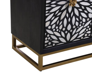 Basset Mirror Cameron Server - Elegant Matte Black Mango Wood Design With Unique Floral Hardware For Dining Areas Black Wood,Bone,Metal 6034-dr-576