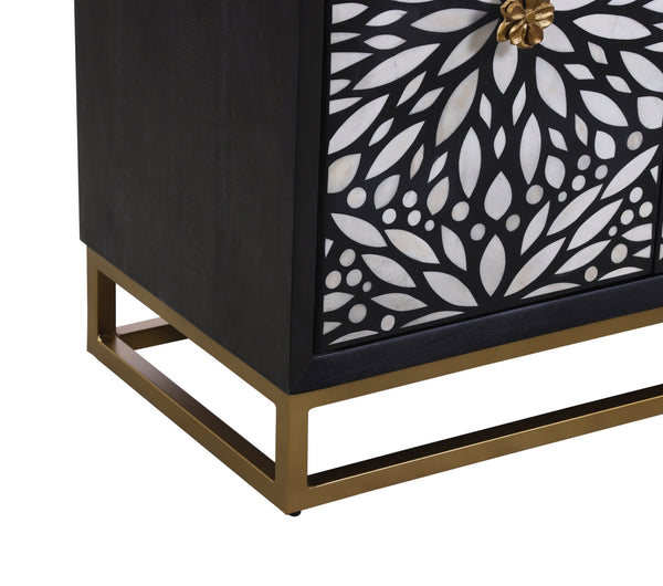 Basset Mirror Cameron Server - Elegant Matte Black Mango Wood Design With Unique Floral Hardware For Dining Areas Black Wood,Bone,Metal 6034-dr-576