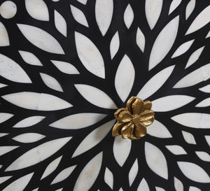 Basset Mirror Cameron Server - Elegant Matte Black Mango Wood Design With Unique Floral Hardware For Dining Areas Black Wood,Bone,Metal 6034-dr-576