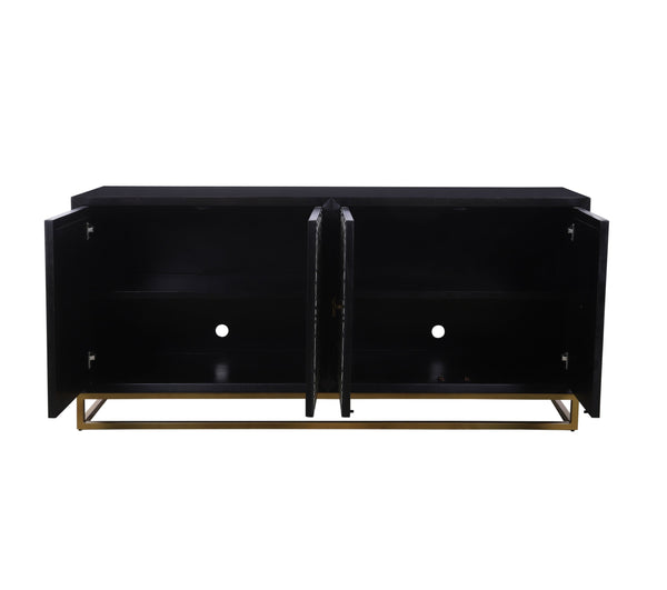 Basset Mirror Cameron Server - Elegant Matte Black Mango Wood Design With Unique Floral Hardware For Dining Areas Black Wood,Bone,Metal 6034-dr-576