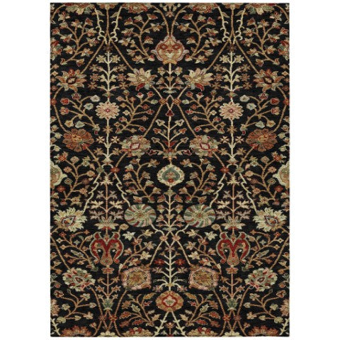 Homeroots 3' Black Brown And Red Floral Washable Area Rug - Durable Indoor Outdoor Design For Any Space 3' X 5' Polyester 603401