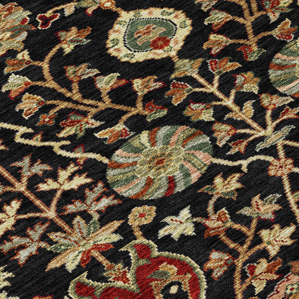 Homeroots 3' Black Brown And Red Floral Washable Area Rug - Durable Indoor Outdoor Design For Any Space 3' X 5' Polyester 603401
