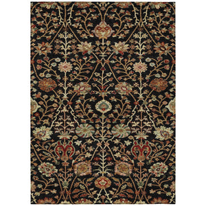 Homeroots 3' Black Brown And Red Floral Washable Area Rug - Durable Indoor Outdoor Design For Any Space 5' X 8' Polyester 603402