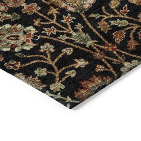 Homeroots 3' Black Brown And Red Floral Washable Area Rug - Durable Indoor Outdoor Design For Any Space 5' X 8' Polyester 603402