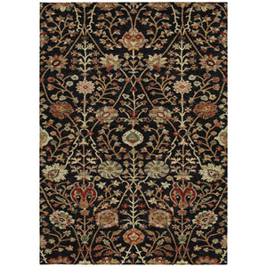Homeroots 3' Black Brown And Red Floral Washable Area Rug - Durable Indoor Outdoor Design For Any Space 5' X 8' Polyester 603402