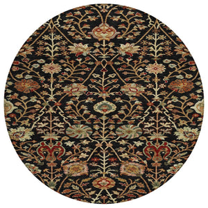 HomeRoots 5' Floral Washable Area Rug - Classic Black, Brown, and Red Design for Indoor & Outdoor Durability 8' Round 603403