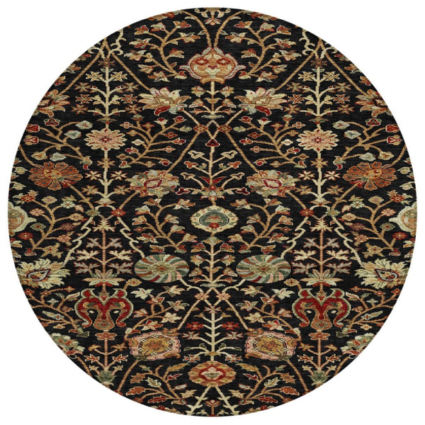 HomeRoots 5' Floral Washable Area Rug - Classic Black, Brown, and Red Design for Indoor & Outdoor Durability 8' Round 603403