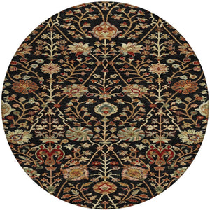 Homeroots 3' Black Brown And Red Floral Washable Area Rug - Durable Indoor Outdoor Design For Any Space 8' Round Polyester 603403