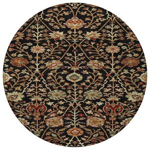 Homeroots 3' Black Brown And Red Floral Washable Area Rug - Durable Indoor Outdoor Design For Any Space 8' Round Polyester 603403