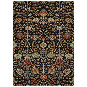 Homeroots 3' Black Brown And Red Floral Washable Area Rug - Durable Indoor Outdoor Design For Any Space 8' X 10' Polyester 603404