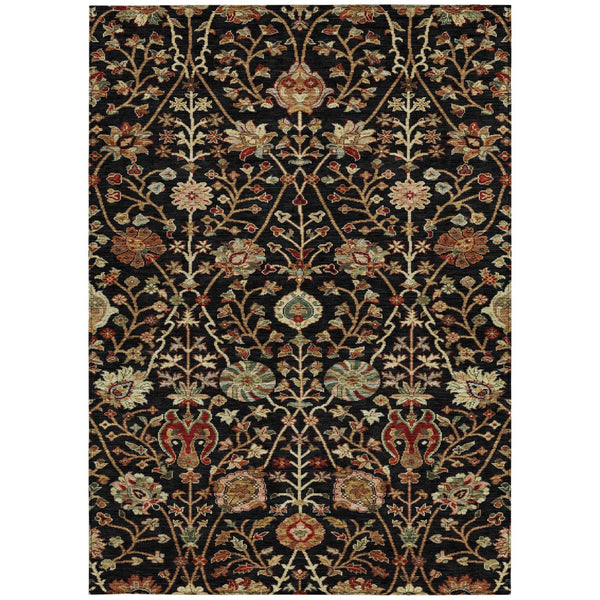 Homeroots 3' Black Brown And Red Floral Washable Area Rug - Durable Indoor Outdoor Design For Any Space 8' X 10' Polyester 603404