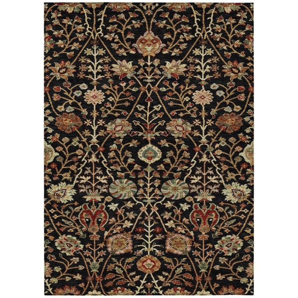 HomeRoots 5' Floral Washable Area Rug - Classic Black, Brown, and Red Design for Indoor & Outdoor Durability 8' X 10' 603404