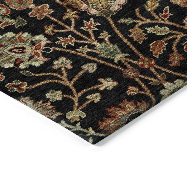 Homeroots 3' Black Brown And Red Floral Washable Area Rug - Durable Indoor Outdoor Design For Any Space 9' X 12' Polyester 603405