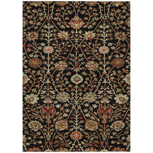 HomeRoots 5' Floral Washable Area Rug - Classic Black, Brown, and Red Design for Indoor & Outdoor Durability 10' X 14' 603406
