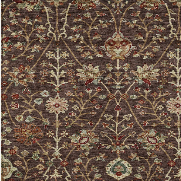 Homeroots 3' Black Brown And Red Floral Washable Area Rug - Durable Indoor Outdoor Design For Any Space 3' X 5' Polyester 603407