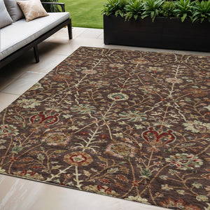 Homeroots 3' Black Brown And Red Floral Washable Area Rug - Durable Indoor Outdoor Design For Any Space 5' X 8' Polyester 603408