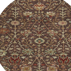 Homeroots 3' Black Brown And Red Floral Washable Area Rug - Durable Indoor Outdoor Design For Any Space 8' Round Polyester 603409