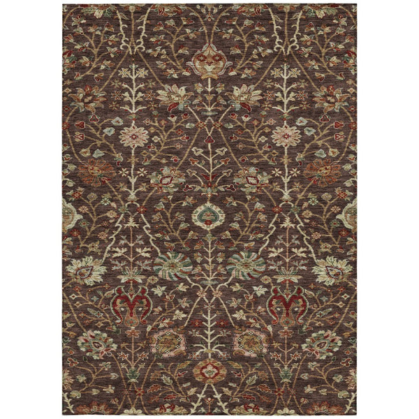Homeroots 3' Black Brown And Red Floral Washable Area Rug - Durable Indoor Outdoor Design For Any Space 9' X 12' Polyester 603411