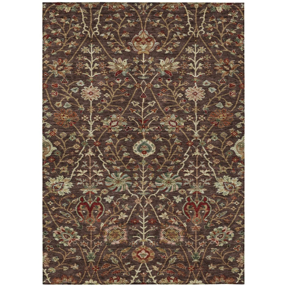 HomeRoots 9' X 12' Washable Indoor/Outdoor Area Rug - Classic Floral in Chocolate Tan & Green, Durable & Stylish 603411
