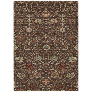 HomeRoots 9' X 12' Washable Indoor/Outdoor Area Rug - Classic Floral in Chocolate Tan & Green, Durable & Stylish 603411