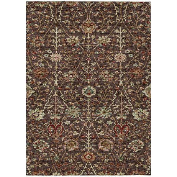 HomeRoots 5' Floral Indoor Outdoor Area Rug in Chocolate, Tan, and Green – Washable & Durable for Any Space 10' X 14' 603412