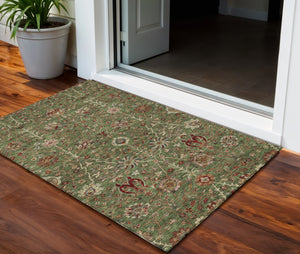 Homeroots 3' Black Brown And Red Floral Washable Area Rug - Durable Indoor Outdoor Design For Any Space 3' X 5' Polyester 603413