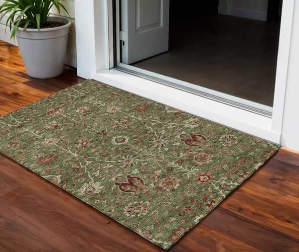 Homeroots 3' Black Brown And Red Floral Washable Area Rug - Durable Indoor Outdoor Design For Any Space 3' X 5' Polyester 603413
