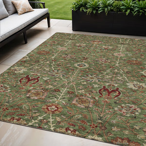 Homeroots 3' Black Brown And Red Floral Washable Area Rug - Durable Indoor Outdoor Design For Any Space 5' X 8' Polyester 603414