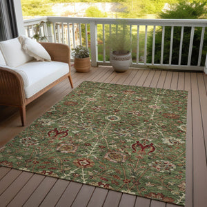 Homeroots 3' Black Brown And Red Floral Washable Area Rug - Durable Indoor Outdoor Design For Any Space 5' X 8' Polyester 603414