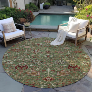 Homeroots 3' Black Brown And Red Floral Washable Area Rug - Durable Indoor Outdoor Design For Any Space 8' Round Polyester 603415