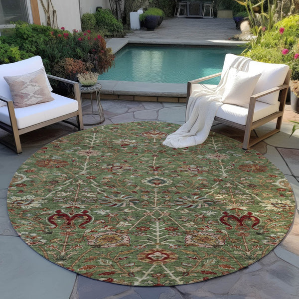 Homeroots 3' Black Brown And Red Floral Washable Area Rug - Durable Indoor Outdoor Design For Any Space 8' Round Polyester 603415