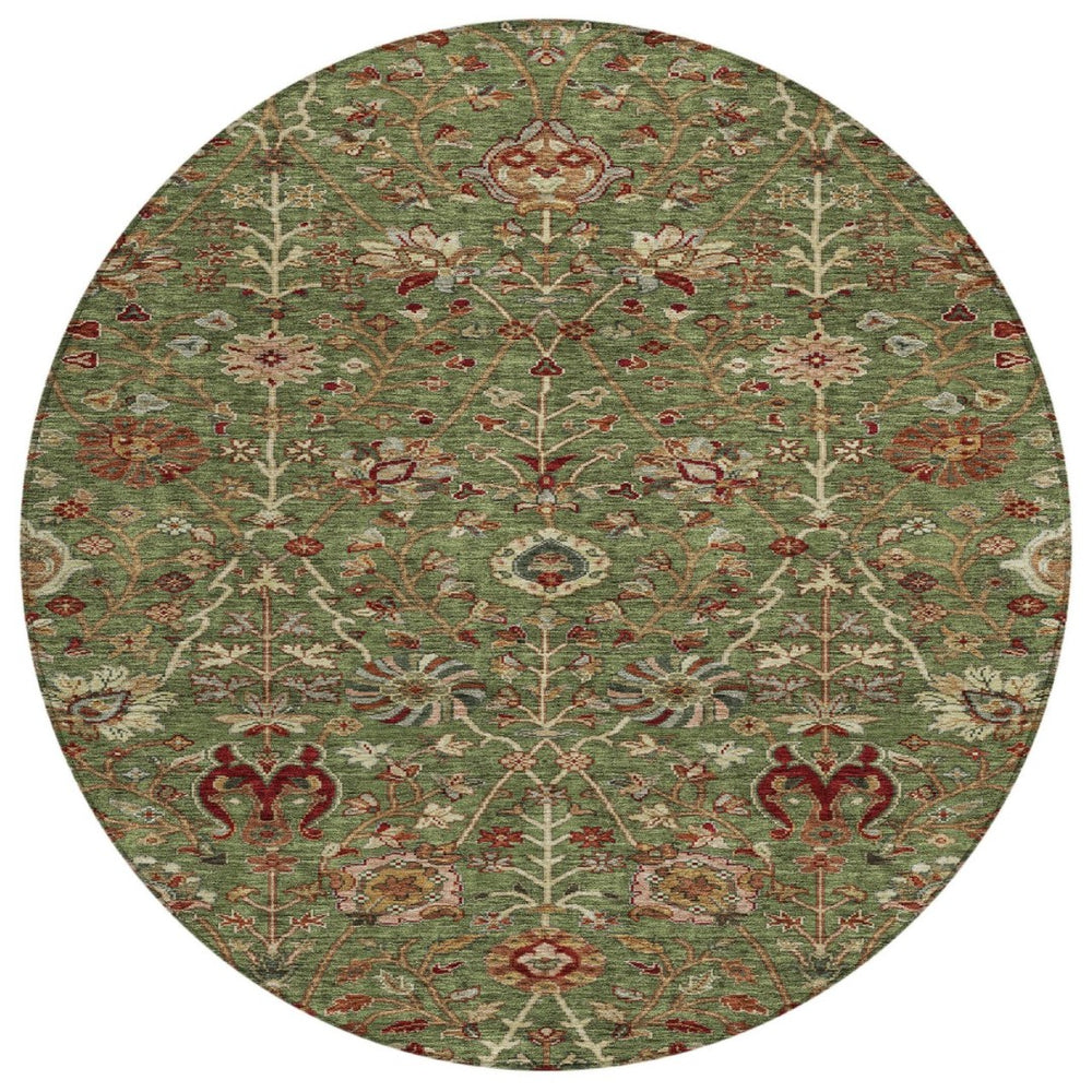 HomeRoots 5' Versatile Floral Area Rug in Fern Green, Brown, and Red - Perfect for Indoor and Outdoor Spaces 8' Round 603415