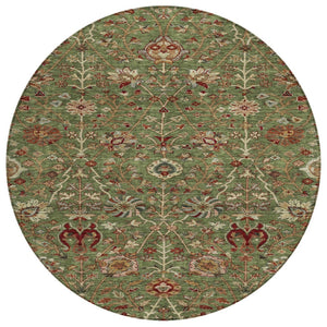 HomeRoots 5' Versatile Floral Area Rug in Fern Green, Brown, and Red - Perfect for Indoor and Outdoor Spaces 8' Round 603415