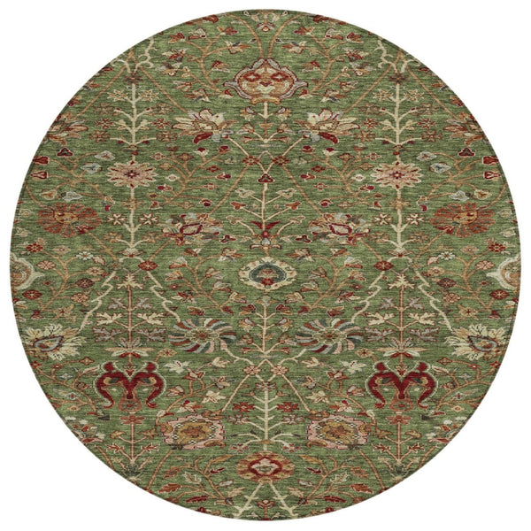 HomeRoots 5' Versatile Floral Area Rug in Fern Green, Brown, and Red - Perfect for Indoor and Outdoor Spaces 8' Round 603415