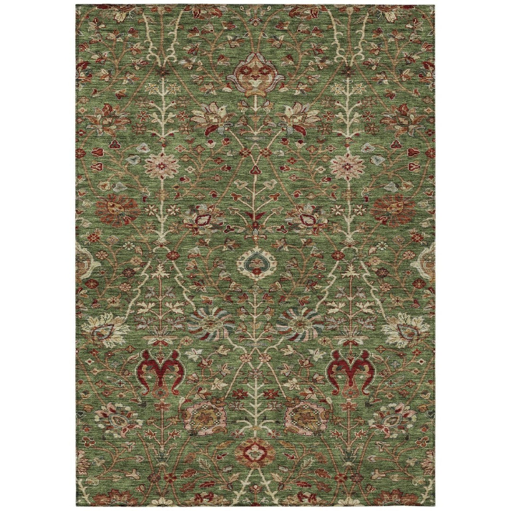 HomeRoots 9' X 12' Washable Indoor Outdoor Area Rug - Elegant Fern Green Floral Design for Versatile Spaces 603417