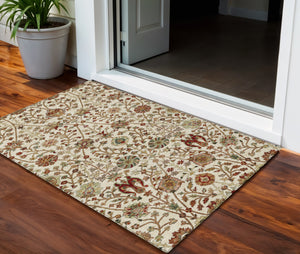 Homeroots 3' Black Brown And Red Floral Washable Area Rug - Durable Indoor Outdoor Design For Any Space 3' X 5' Polyester 603419