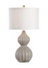 Wildwood Delphine Concrete Table Lamp With Fluted Gourd Base, Antique Gold Ribbing & Off-White Drum Shade 60342