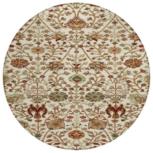 HomeRoots 5' Elegant Ivory Brown and Red Floral Washable Area Rug for Indoor and Outdoor Durability and Style 8' Round 603421
