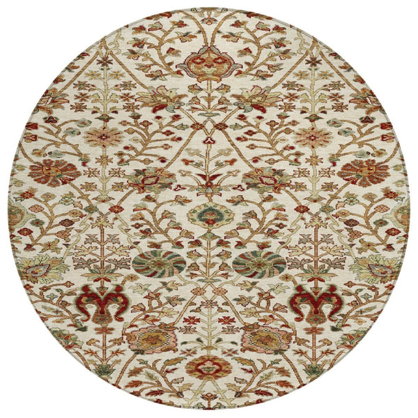 HomeRoots 5' Elegant Ivory Brown and Red Floral Washable Area Rug for Indoor and Outdoor Durability and Style 8' Round 603421