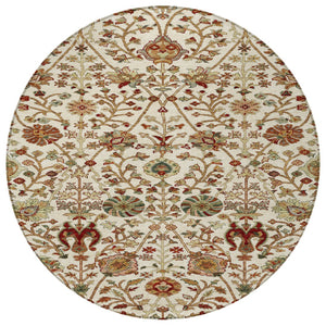 Homeroots 3' Black Brown And Red Floral Washable Area Rug - Durable Indoor Outdoor Design For Any Space 8' Round Polyester 603421