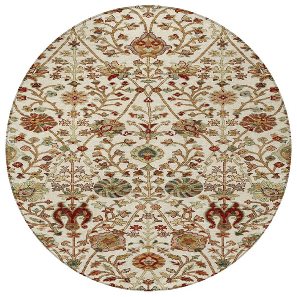 Homeroots 3' Black Brown And Red Floral Washable Area Rug - Durable Indoor Outdoor Design For Any Space 8' Round Polyester 603421