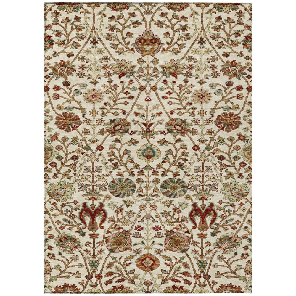 HomeRoots 5' Elegant Ivory Brown and Red Floral Washable Area Rug for Indoor and Outdoor Durability and Style 8' X 10' 603422