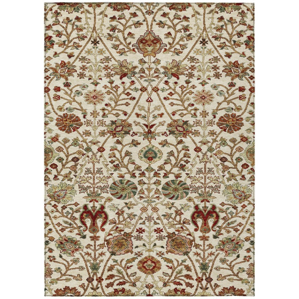 HomeRoots 5' Elegant Ivory Brown and Red Floral Washable Area Rug for Indoor and Outdoor Durability and Style 8' X 10' 603422