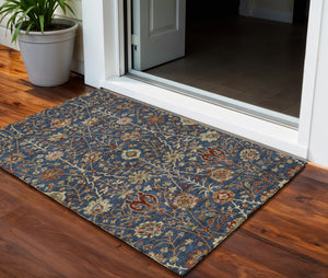 Homeroots 3' Black Brown And Red Floral Washable Area Rug - Durable Indoor Outdoor Design For Any Space 3' X 5' Polyester 603425